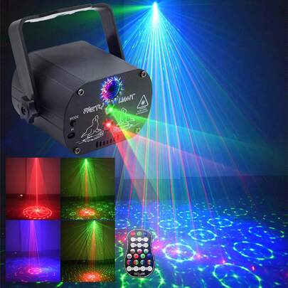 DJ Disco Stage Party Lights, LED Sound Activated Laser Light RGB Flash Strobe Projector With Remote Control For Christmas Halloween Decorations Karaoke Pub KTV Bar Dance Gift Birthday Wedding
