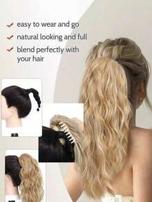 14英寸卷曲马尾发圈，14英寸爪形抽绳马尾假发，棕色混色漂白金高马尾发圈，合成纤维材质，女士时尚发夹，优雅发饰，休闲发爪，女士优雅发爪夹 - 彩色 - 查看 9