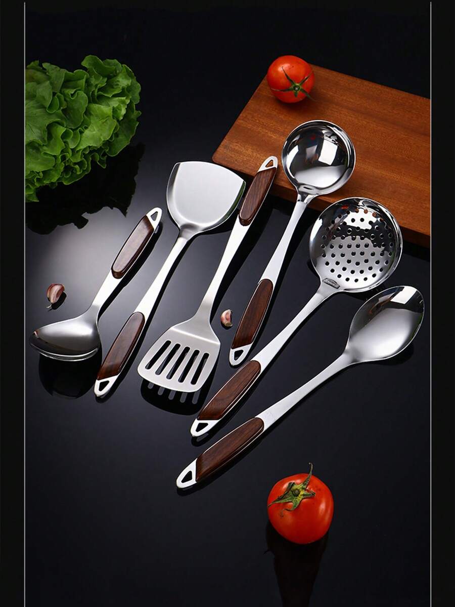 4pcs/6pcs Imitation Peachwood Kitchen Utensil Set, Non-Stick Spatula, Spoon, Ladle, Cooking Tools For Home Use - Silver - View 1
