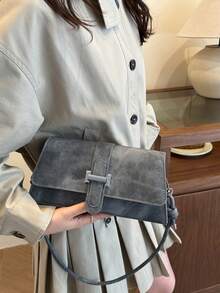 2026新款中国风法棍包，2025秋冬优雅通勤斜挎单肩腋下包 - 灰色 - 查看 3