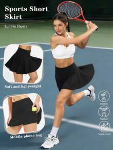 Váy thể thao cạp cao, chạy bộ, tập gym, tennis, có túi, màu đen, mùa hè. Váy ôm sát, thời trang, tôn dáng, có túi, 2 trong 1 váy/quần, mùa xuân. - màu đen - Xem 4
