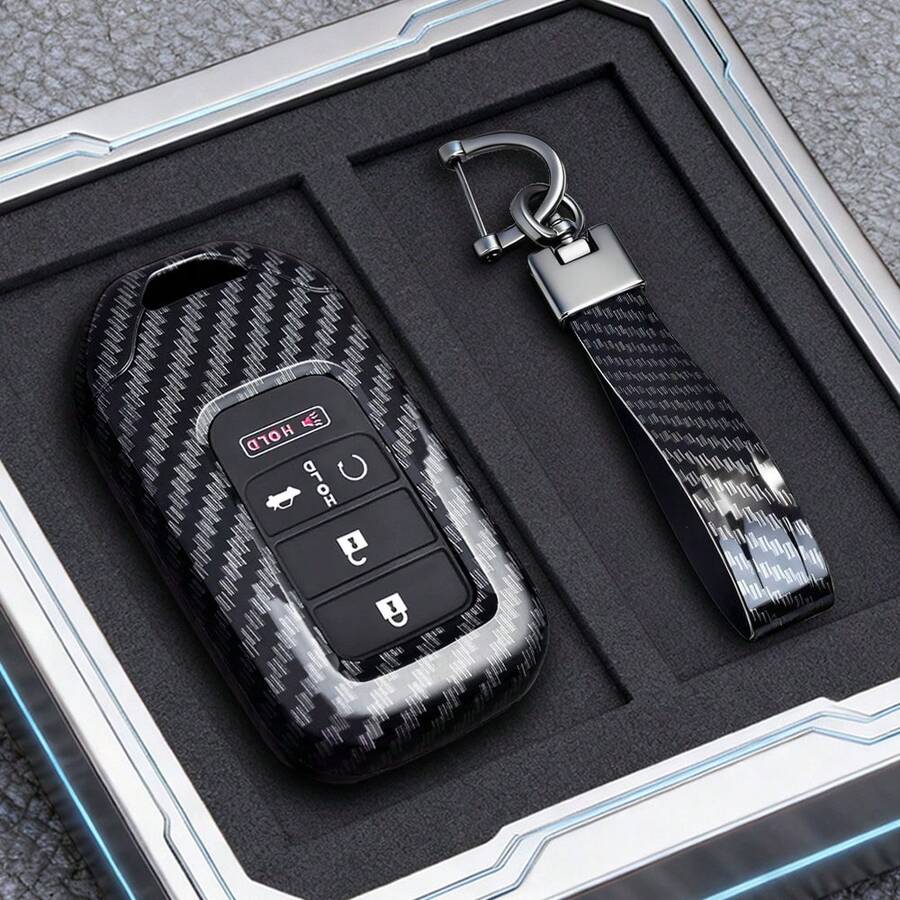 Ốp bảo vệ chìa khóa xe hơi bằng sợi carbon ABS cho Vezel City Civic Jazz BRV BR-V HRV, phụ kiện xe hơi. - Loại A 2 nút - Xem 1