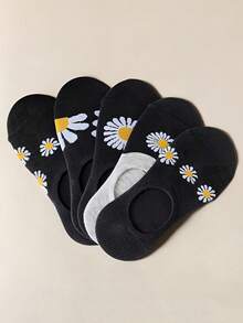 5 Pairs Women's Thin Floral Print Non-Slip Silicone Grip Boat Socks, Suitable For Spring And Summer - Multicolor - View 9