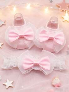 Baby Socks & Headband Set, Princess Style Infant Non-Slip Floor Socks, Lace Bow Boat Socks - Pink - View 1