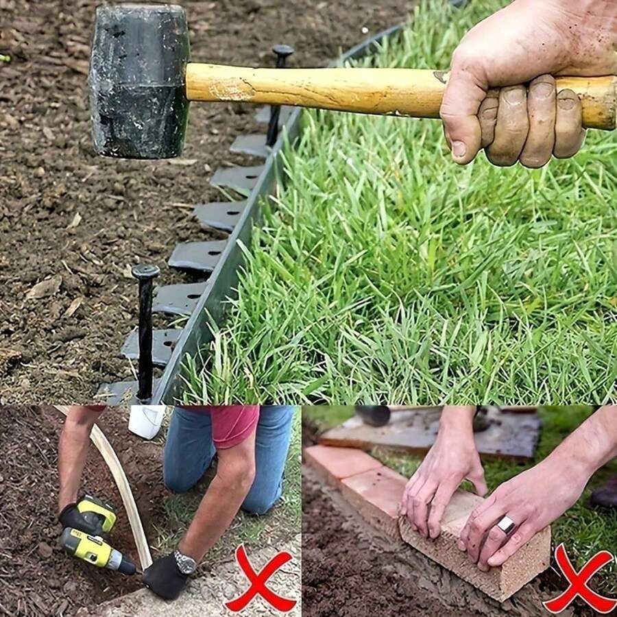 1 pièce, 500 cm Bordure de pelouse en plastique avec 15 chevilles d'ancrage unicolore faciles à installer - Bordure de jardin flexible pour l'aménagement paysager et la division de la pelouse - Noir - Voir 1