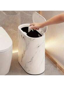 1pc Marble Pattern Corner Trash Can With Lid - Square Sealed Odor-Proof Design, Pedal-Operated Opening, Suitable For Bathroom, Hotel, Home, Homestay, Kitchen, Living Room, Plastic Trash Can, Fashion Trash Can, Suitable For Narrow Spaces, Space-Saving Design, Bathroom Trash Can, Home Decor, Bathroom Decor And Accessories, Christmas Decor - Multicolor - View 9