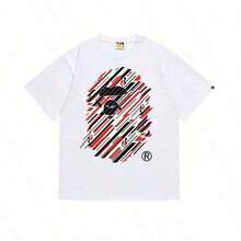 Printed T-Shirt Cotton Plus Size Men's Clothing, Graphic Hoodies Cotton-Shirt Ape In Black And Red Lines Percent Cotton Graphic Shirts Ropa De Hombre Y2k Streetwear Graphic Tees Men Graphic-Shirt, Couples Matching Outfits, APE Classic Short Sleeve Streetwear, Percent Cotton Tees Men And Women, Couple Half Sleeve Short-Shirt Y2K,Oversize Plus Size Men's S To 5XL,Summer Tee ,Y2K,Oversized Shirt Men S-5XL,Summer Tops - 白色 - 查看 1