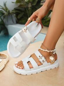 2026 Summer New Retro Thick Sole Slide Sandals, Fashion Roman Style Casual One-Strap Slippers For Women - White - View 2
