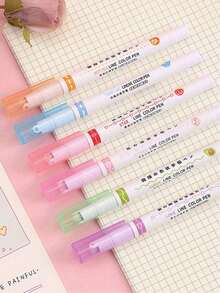 6/12pcs Floral Outline Curve Highlighter Pens, Fluorescent Marker Pens, Wave Pens For Students, Planner, Coloring - Multicolor - View 7