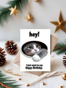 1pc Card With Envelope Birthday Cat Print Hey I Just Want To Say Happy Birthday Card For Birthday Wedding Thanksgiving Celebration - A - View 12