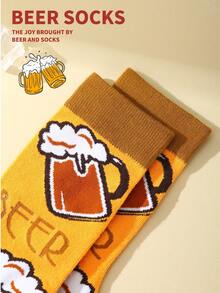 1 Pair New Interesting Multi-Color Beer Can Mid-Calf Socks Gift Box, Spring/Summer Unisex Sports Socks, Imaginative Food-Inspired Creative Design, Knitted Fabric, Long Thick Soft Comfortable, Perfect Gift For Birthday, Valentine's Day, Easter, Festival, Carnival, Dates, Parties, Holidays, Unique Quirky Abstract Daily Casual Wear Socks, Popular Food-Themed Outfit, Suitable For All Seasons, Great Gift For Couples, Friends, Vacation, Outdoor Sports, Gym, Home, Office, Etc. - Yellow - View 7