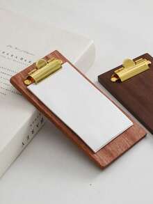 1PC Wooden Clipboard, Mini Clipboard, Memo Board, Recipe Holder, Writing Board. Features A Metal Clip. Ideal For Restaurants, Schools, Waitstaff, Hostesses, And Menu Stands. - 9.1*18cm - View 1