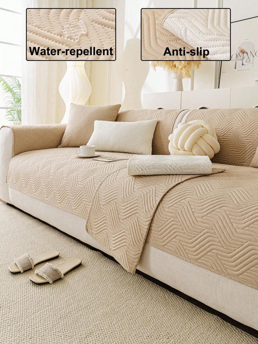 1pc Waterproof Sofa Cover, Breathable And Soft, Machine Washable, Pet-Friendly, Durable For All Seasons, Suitable For 1/2/3/4 Seater Sofa Armrest Backrest - 杏色 - 查看 1