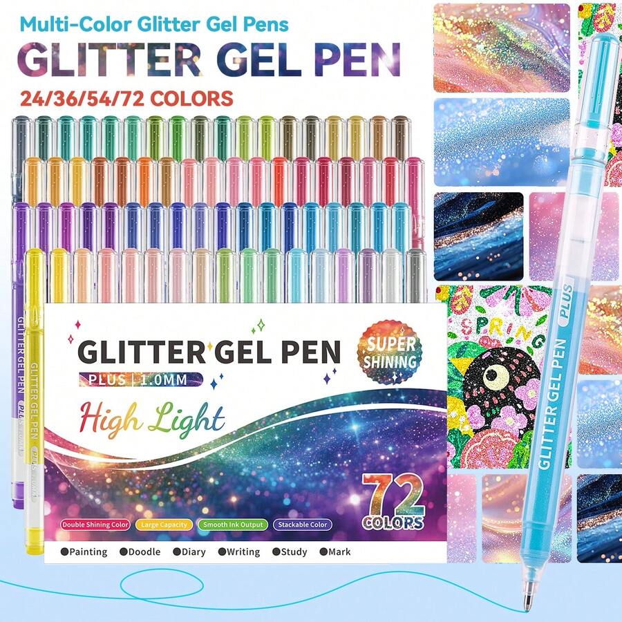 24/36/54/72 Colors High-Quality Glitter Colored Pens, Suitable For Art Students, Painting, Journaling, DIY, Drawing, Marking, Large Capacity Colored Pens - Multicolor - View 1