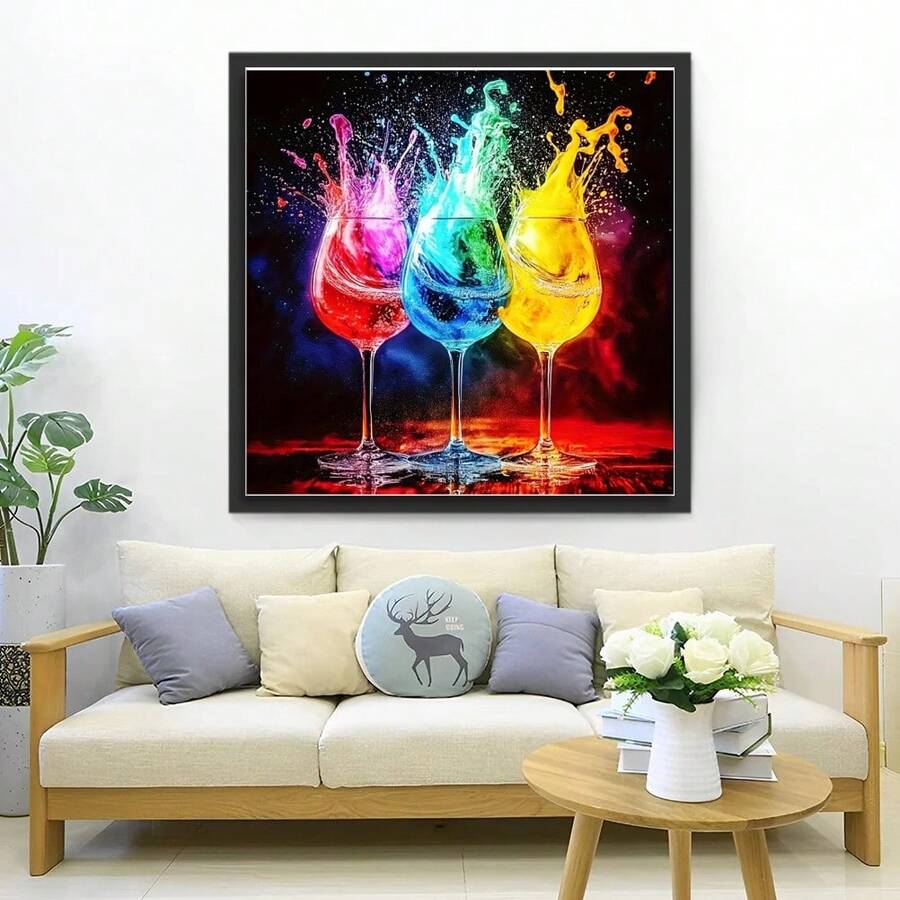 Juego de pintura de diamantes en forma de copa creativa - Pintura de diamantes redonda de 20x20cm DIY, diseño - Manualidades, ideal para colgar en la pared y como arte