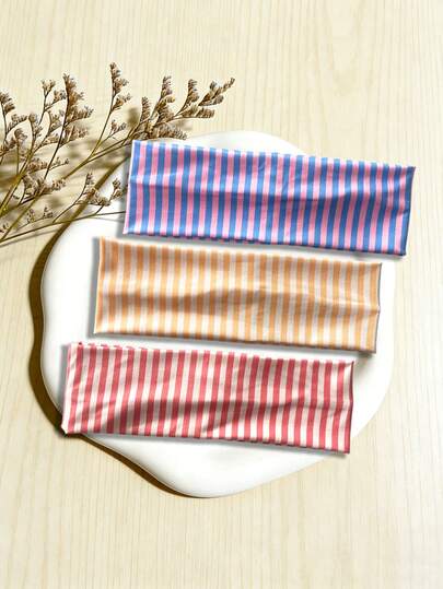 3pcs Women's New Solid Color & Striped Sports Sweatband, Suitable For Daily, Festival, Workout, Non-Slip, Breathable, Elastic Hair Band, Daily & Festival Gift Holiday Essential Hair Accessories