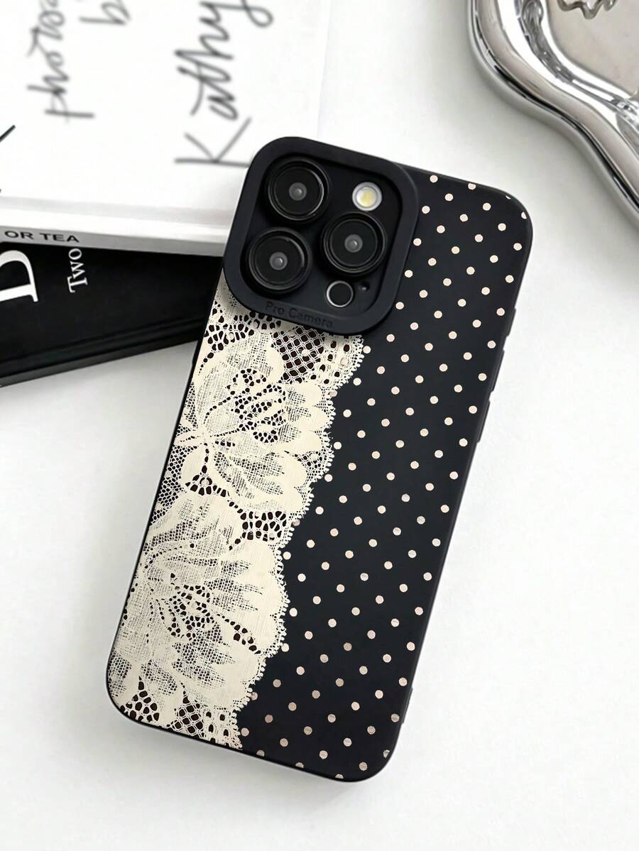 1件装时尚蕾丝波点图案黑色瞳孔设计软手机壳，兼容 16/16Pro/16Plus/15/15ProMax/15Pro/11/12/13/14ProMax/12Mini/13Mini/11Pro/11ProMax/12Pro/12ProMax/13Pro/13ProMax/14Pro/14ProMax，创意优雅 - 彩色 - 查看 1