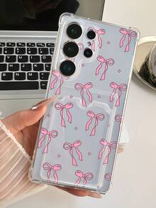 1pc Cute Pink Glitter Star & Bow Shockproof Transparent Card Holder Phone Case Compatible With Samsung Galaxy S25 S24 S23 S22 Ultra/A12 A13 A14 A15 A16 A34 A35 A36 A53 A54 A55 A56 A04 A05 A06 A07/Note 10 20/ 10C 12C 13C 14C /Honor X7B X7C X8 X8C X9 X9A X9B X9C/ C67 C65 C55 C53 C35 C33 C31 C30 C25 C21Y C21 C11 - White - View 4
