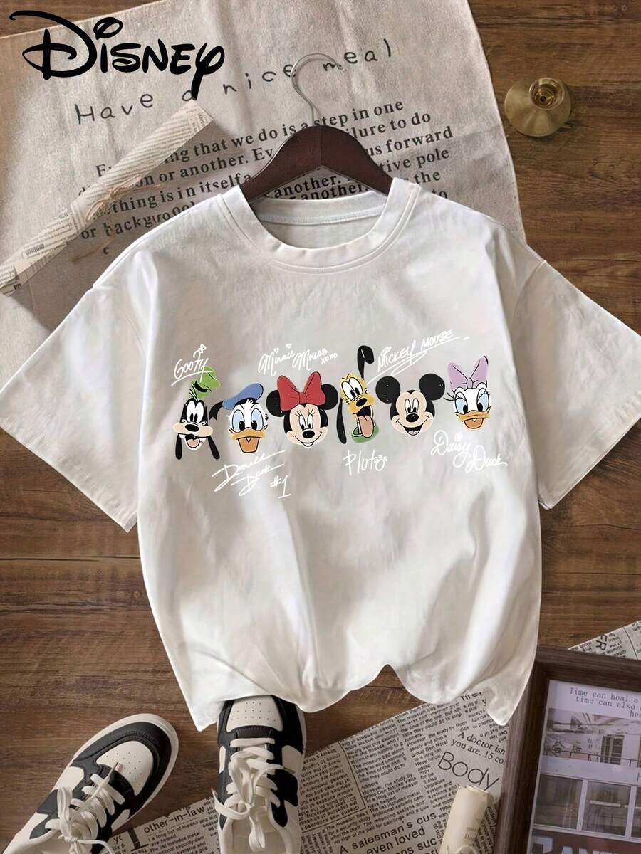 Disney 'Mickey Mouse Clubhouse' Patterned Printed T-Shirt, Round Neck Pullover Women'S Casual Sports Short-Sleeve Top - 白色 - 查看 1