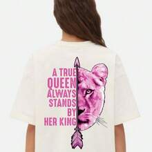 Couple Matching Her King And His Queen Graphic Couple Tee Pure Cotton Casual Street Style Crew Neck Short Sleeve  Tops For Women For Men, Perfect Gift Menswear Unisex - 白色女士 - 查看 8