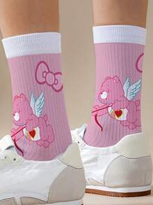 1 Paar personalisierte Damen-Socken mit Care Bears, 360 Grad Digitaldruck mit interessanten Designs wie Cheer Bär, Wish Bär, Herz Bär, Angel Bär, Grumpy Bär und anderen, moderner minimalistischer Stil, geeignet für den täglichen Gebrauch und als Geschenk zur Graduierung/zum Geburtstag - Verschiedenfarbig - Übersicht 2