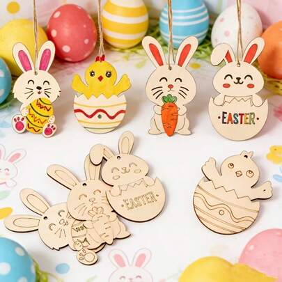 22pcs Assorted Wooden Rabbit Decorations, DIY Crafts, Suitable For Winter, Birthday, Gift Tags, Holiday Parties, Easter Decorations