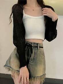 1 chiếc áo khoác cardigan dệt kim khoét lỗ màu trơn, tay dài, kiểu khăn choàng, chống nắng, có thể phối với mọi trang phục, tôn dáng, rất cần thiết cho các buổi đi chơi, thời trang và đa năng, thích hợp làm quà tặng cho bạn gái, bạn bè, phụ kiện nữ, quà tặng thú vị, quà tặng cá nhân hóa, quà tặng chu đáo - Màu be - Xem 14