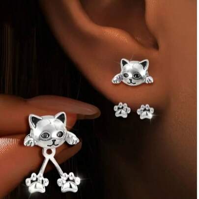 1 par de pendientes colgantes con diseño de garra de gato para mujeres de talla pequeña, diseño creativo, mascota linda, delicado y dulce, uso versátil diario, regalo adecuado para propietarios de mascotas