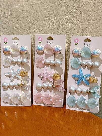 可爱波浪海星贝壳发夹，刘海夹，海水蓝贝壳海星醋酸纤维高端发饰