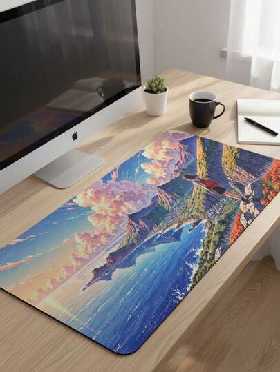 大尺寸鼠标垫，防水防滑光滑布面，治愈系海景插画图案，也可作键盘垫、桌面垫或书架使用，适合游戏玩家、办公室和宿舍使用，兼容鼠标和轨迹球，是送给游戏玩家的绝佳礼物。电子产品 > 电脑及办公用品 > 鼠标垫及腕托 > 鼠标垫