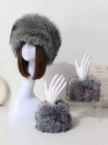 1 Set Women Winter Warm Hat And Wrist Warmer Suit, Casual Cute Fuzzy Hand Cuffs, Suitable For Outings, Dates, And Parties - MM1897 - View 12