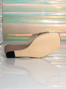 金属金色编织扭结坡跟穆勒鞋 女士方头编织带缎面坡跟凉鞋 - 金色 - 查看 7