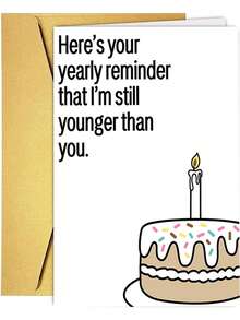1pc Funny "I'm Still Younger Than You" Birthday Greeting Card With Red Envelope, Birthday Cake Illustration, Perfect Birthday Card For Siblings, Friends & Family - View 7