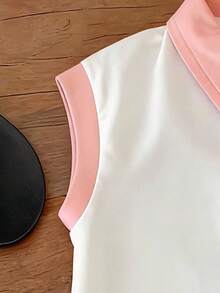 Girls Flower & Bow Criss-Cross Print Polo Shirt Sleeveless Tank Top, Summer New Arrival - Multicolor - View 4