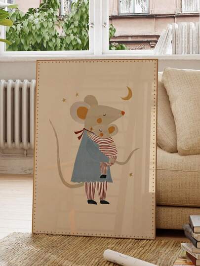 1pc, Canvas Wall Art, Framed Mother And Baby Wall Art, Mouse Themed Kids Room Wall Decor, Childish Prints, Cubs Animal Art Paintings, Farmhouse Style Decor, Girl's Room Decor, Mother's Day Gift, Spring Decor, Mother's Day Children's Room Decor Poster, Perfect For Playroom Decor, Nursery Decor, Nursery Decor, Boy's Room Decor, Girl's Bedroom Decor, Children's Room Decor, Bathroom Decor