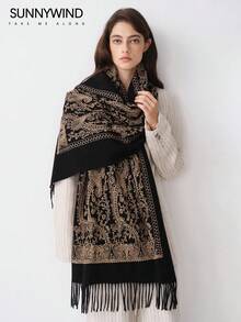 1pc Women's Polyester Paisley Pattern Versatile Scarf/Shawl - Black - View 5