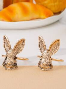 2-12pcs Golden Bunny Head Shape Napkin Rings, Easter Dining Table Decor - Bronze - View 8