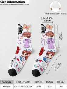 1 Pair 360 Men's Socks – Fun All-Over Print Featuring Creative Nurse Design,Soft, Comfortable, And Highly Elastic, These Fashionable Casual Streetwear Hip-Hop 360 Socks Are Perfect As Compression Gear, Valentine's Day Socks, Or Loose Maternity Socks Socks - Multicolor - View 6