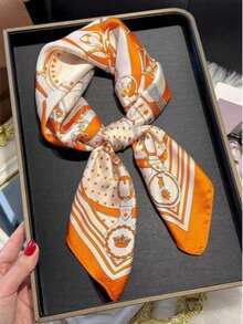 1 pieza Pañuelo de seda cuadrado de 70*70cm, Kingsday Oranje, pañuelo de cabeza de satén estampado para mujer, pañuelo, diadema, chal de moda para dama, pañuelo, playa, vacaciones - Naranja - Ver 2