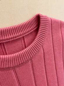 Jersey de punto de cuello redondo de manga corta con costillas para hombre, primavera/verano - Rosa - Ver 6