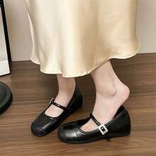 2026新款夏季玛丽珍鞋，银色皮革，适合搭配连衣裙 - 黑色 - 查看 2