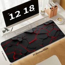 电脑桌垫 XXL 鼠标垫 大号鼠标垫 游戏桌垫 办公桌垫 防滑橡胶底 缝边设计 适用于游戏办公，红色裂纹几何图案 - 查看 7