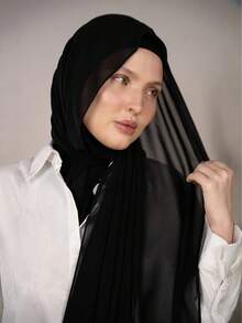 1pc Instant Chiffon Hijab Set, Includes Chiffon Scarf And Undercap, Soft, Breathable Chiffon Fabric, Suitable For Daily Wear, Festivals, Prayers, Pilgrimages - Black - View 6