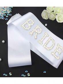 1pc White Pearl Bride Sash, Suitable For Bachelorette Party Decoration, Bridal Shower Gift, Bride-To-Be Decor - trắng - Xem 5