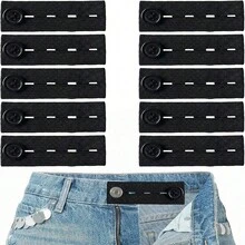 6/10pcs Adjustable Elastic Waist Extender, Unisex Waist Extender Buckle For Pants, Trousers, Dresses, Jeans (Black) - 10-pack Black - View 8
