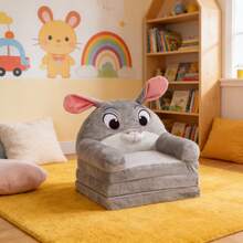 Cute Rabbit Kids Folding Sofa Bed, 3-Layer Soft Cartoon Children Couch With Armrests, Perfect For Bedroom & Playroom - 灰色 - 查看 4