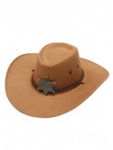1pc Star Bohemian Polyester (Polyester) Solid Color Teardrop Western Cowboy Hat, All Season Fashion Versatile Commute - Teardrop-shaped Western Cowboy Hat - View 6