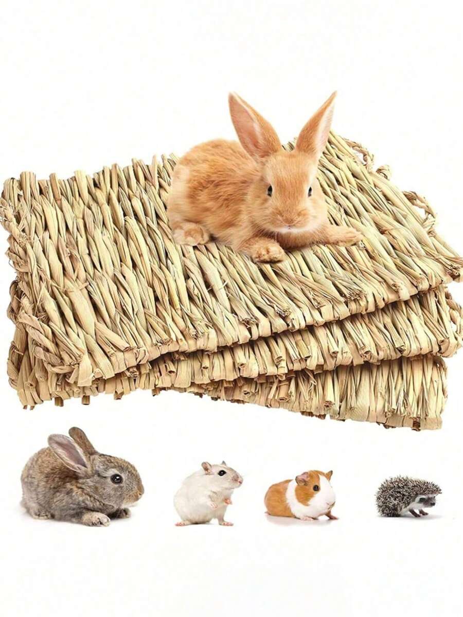 1 tấm thảm cỏ đan cho thỏ/chuột hamster, đệm cỏ cho thú cưng, tổ cỏ, giường cỏ đan cho thú cưng. - Nhiều màu - Xem 1