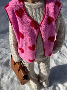 1件爱心图案印花背心外套，日常穿着，新款秋冬及四季皆宜夏季设计 - 玫紅色 - 查看 2