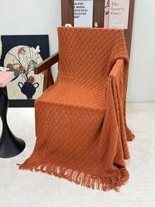 1 Diamond Grid Textured Knit Throw Blanket, Soft And Comfortable, Suitable For All Seasons, Suitable For Sofa, End Of Bed, Travel, Home Decor - Mixed Color Geometric Pattern, Acrylic Fabric - Caramel tua rua - Xem 5